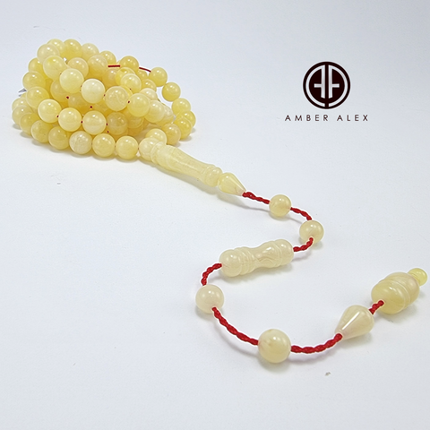 Yellow With White Amber Round Shape 8 mm Islamic Prayer Beads