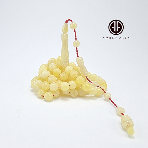 Yellow With White Amber Round Shape 8 mm Islamic Prayer Beads