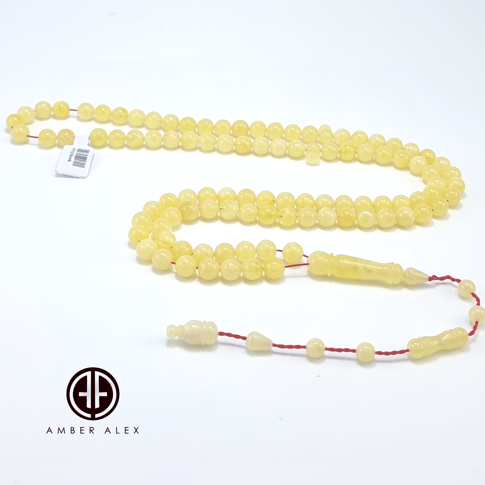 Yellow With White Amber Round Shape 8 mm Islamic Prayer Beads