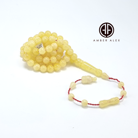 Yellow With White Amber Round Shape 8 mm Islamic Prayer Beads