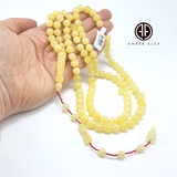 Yellow With White Amber Round Shape 8 mm Islamic Prayer Beads