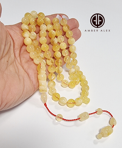 Yellow With Transparent Amber Round Shape 8.5 mm Islamic Prayer Beads