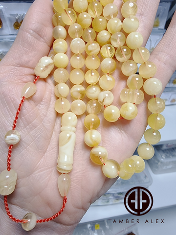 Yellow With Transparent Amber Round Shape 8.5 mm Islamic Prayer Beads