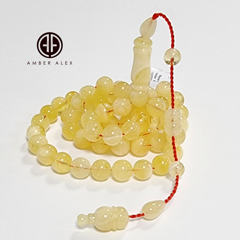 Yellow With Transparent Amber Round Shape 8.5 mm Islamic Prayer Beads