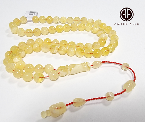 Yellow With Transparent Amber Round Shape 8.5 mm Islamic Prayer Beads