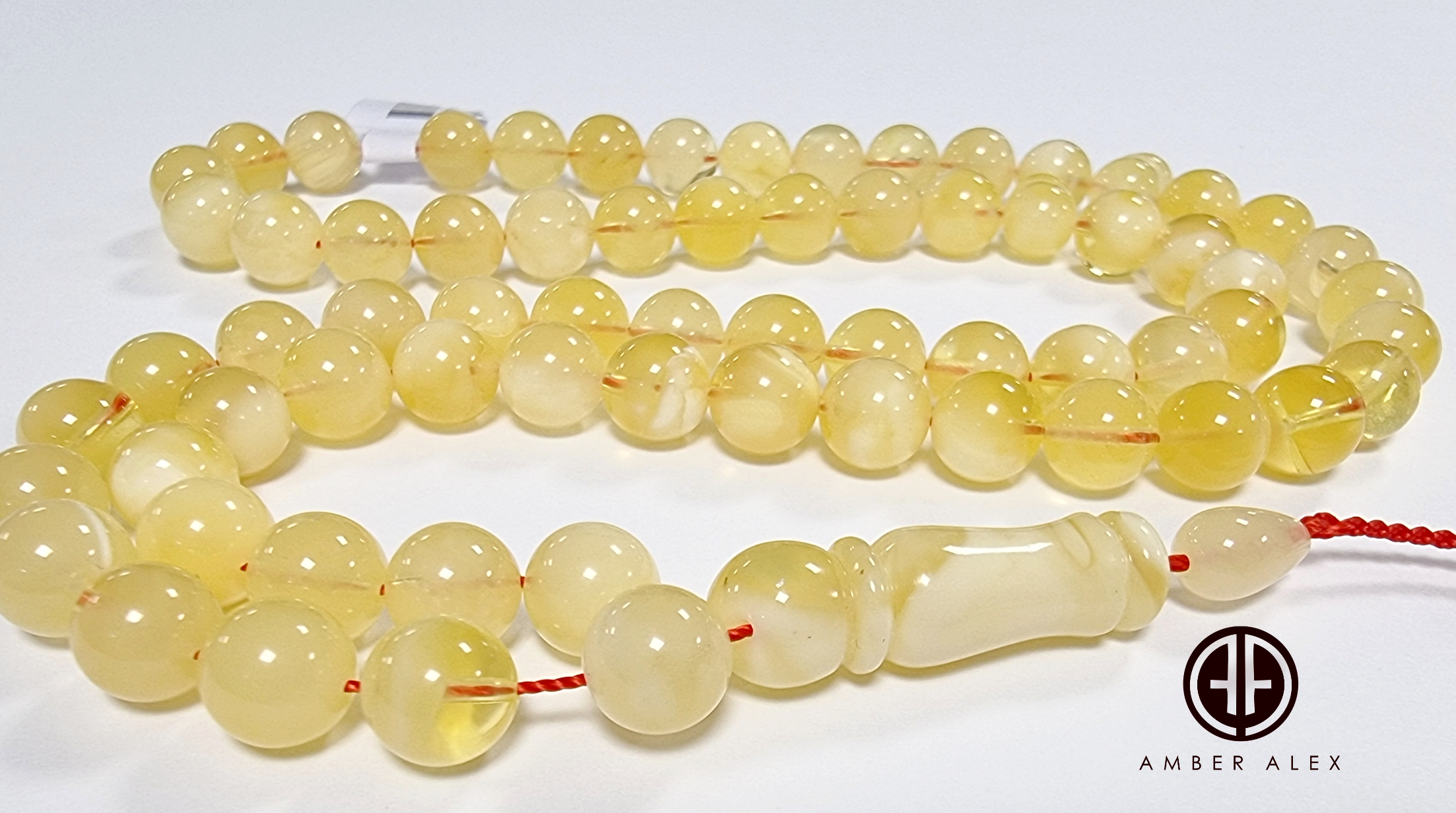 Yellow With Transparent Amber Round Shape 8.5 mm Islamic Prayer Beads