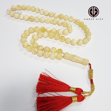 Yellow With White Amber Round Shape 9 mm Islamic Prayer Beads