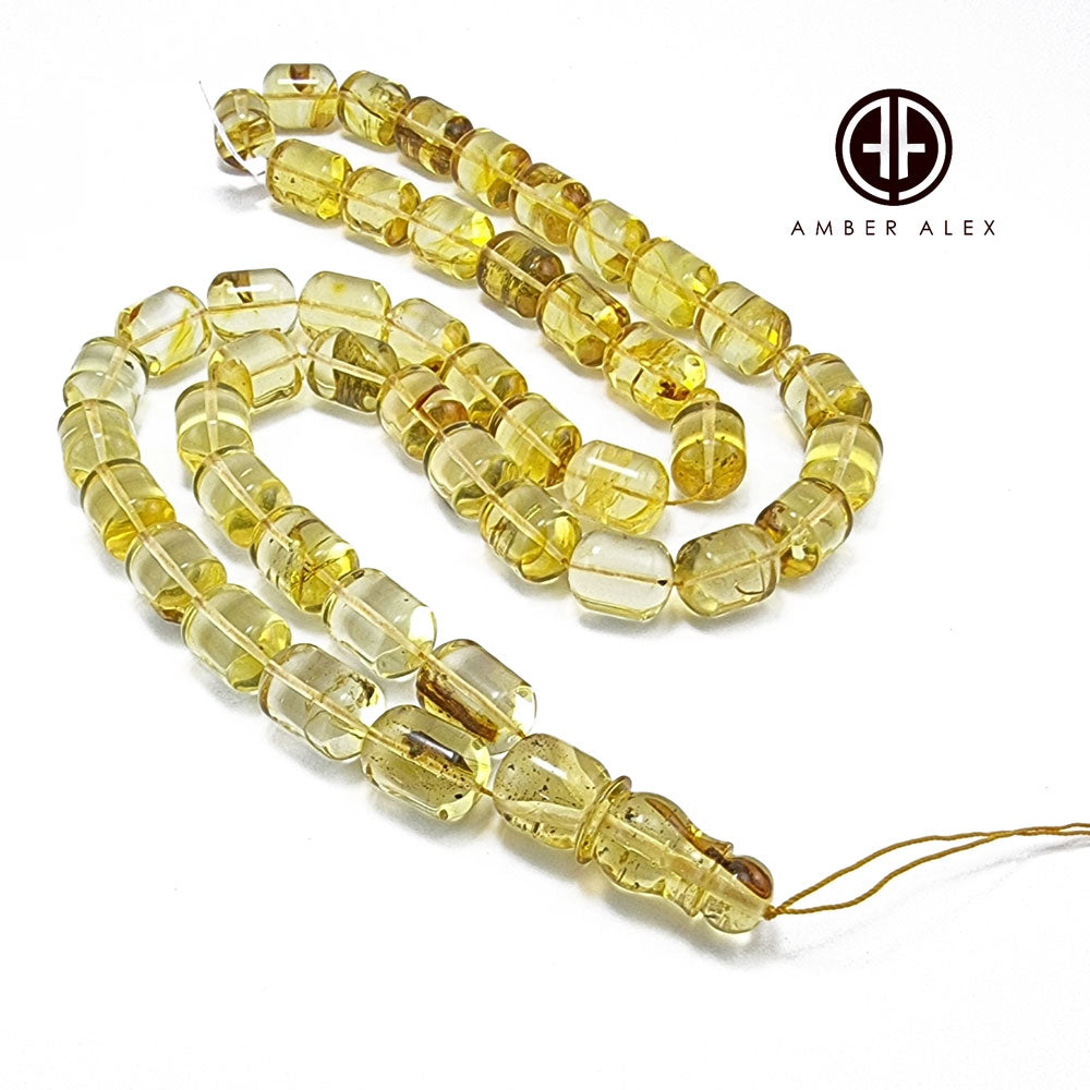 Transparent With Fossil Amber Barrel 14 mm Islamic Prayer Beads