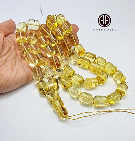 Transparent With Fossil Amber Barrel 14 mm Islamic Prayer Beads