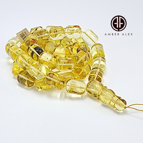 Transparent With Fossil Amber Barrel 14 mm Islamic Prayer Beads