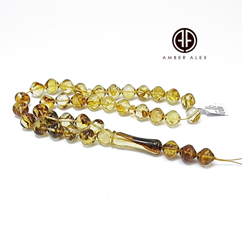 Transparent With Fossil  Amber Istanbul Cut Islamic Prayer Beads