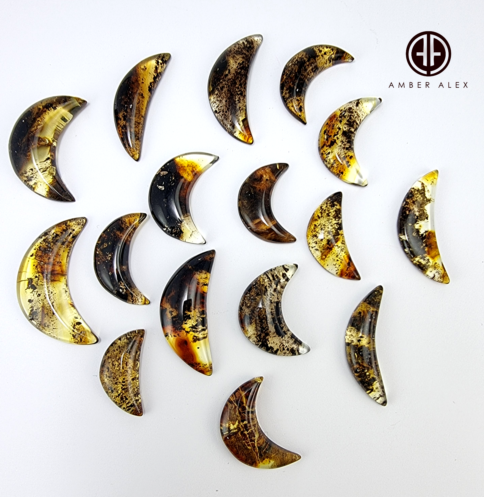 Fossil Amber Handmade Moon Cabochons