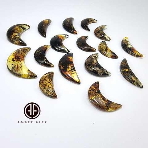 Fossil Amber Handmade Moon Cabochons