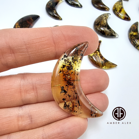 Fossil Amber Handmade Moon Cabochons