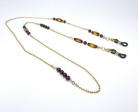 Multi-Color Amber Round Beaded Eyeglasses Chain 14k Gold Plated