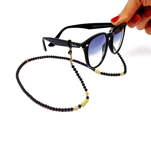 Milky And Cherry Amber Round Beaded Eyeglasses Chain