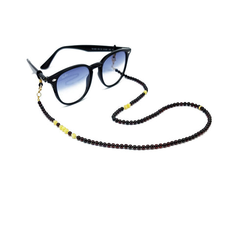 Milky And Cherry Amber Round Beaded Eyeglasses Chain