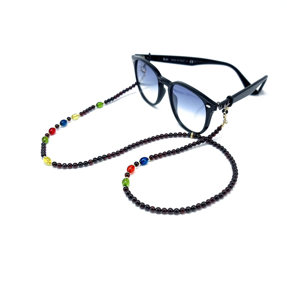 Multi-Color Amber Round And Olive Beaded Eyeglasses Chain