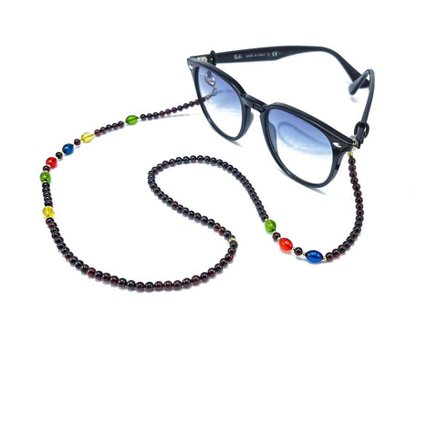 Multi-Color Amber Round And Olive Beaded Eyeglasses Chain