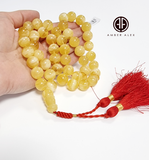 Yellow With White Amber Round Shape 14mm Islamic Rosary Beads