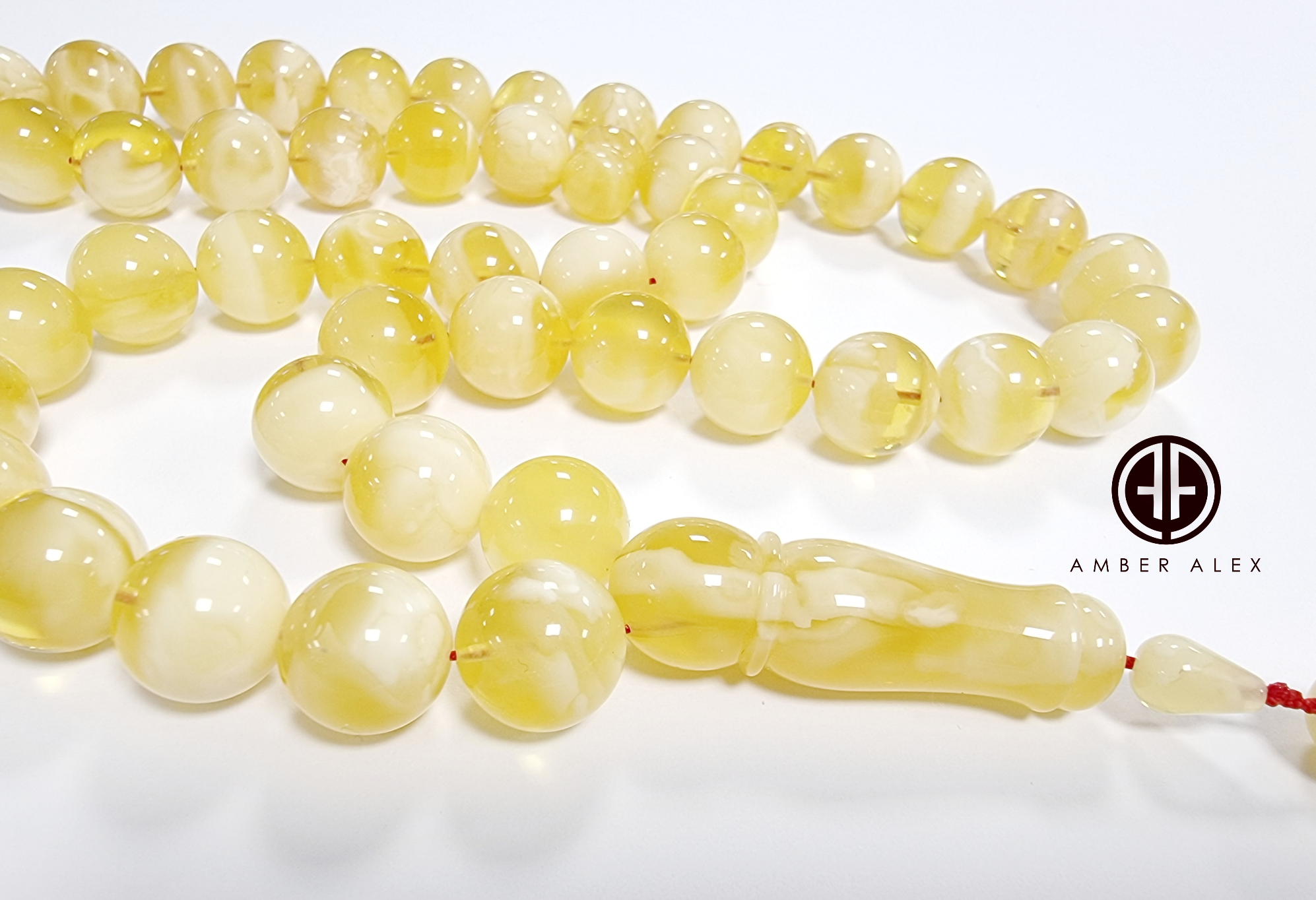 Yellow With White Amber Round Shape 13mm Islamic Prayer Beads