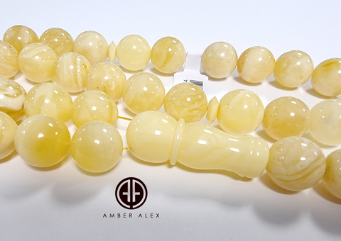 Yellow With White Amber Round Shape 13.5 mm Islamic Prayer Beads