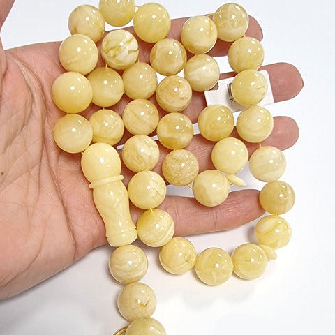 Yellow With White Amber Round Shape 13.5 mm Islamic Prayer Beads