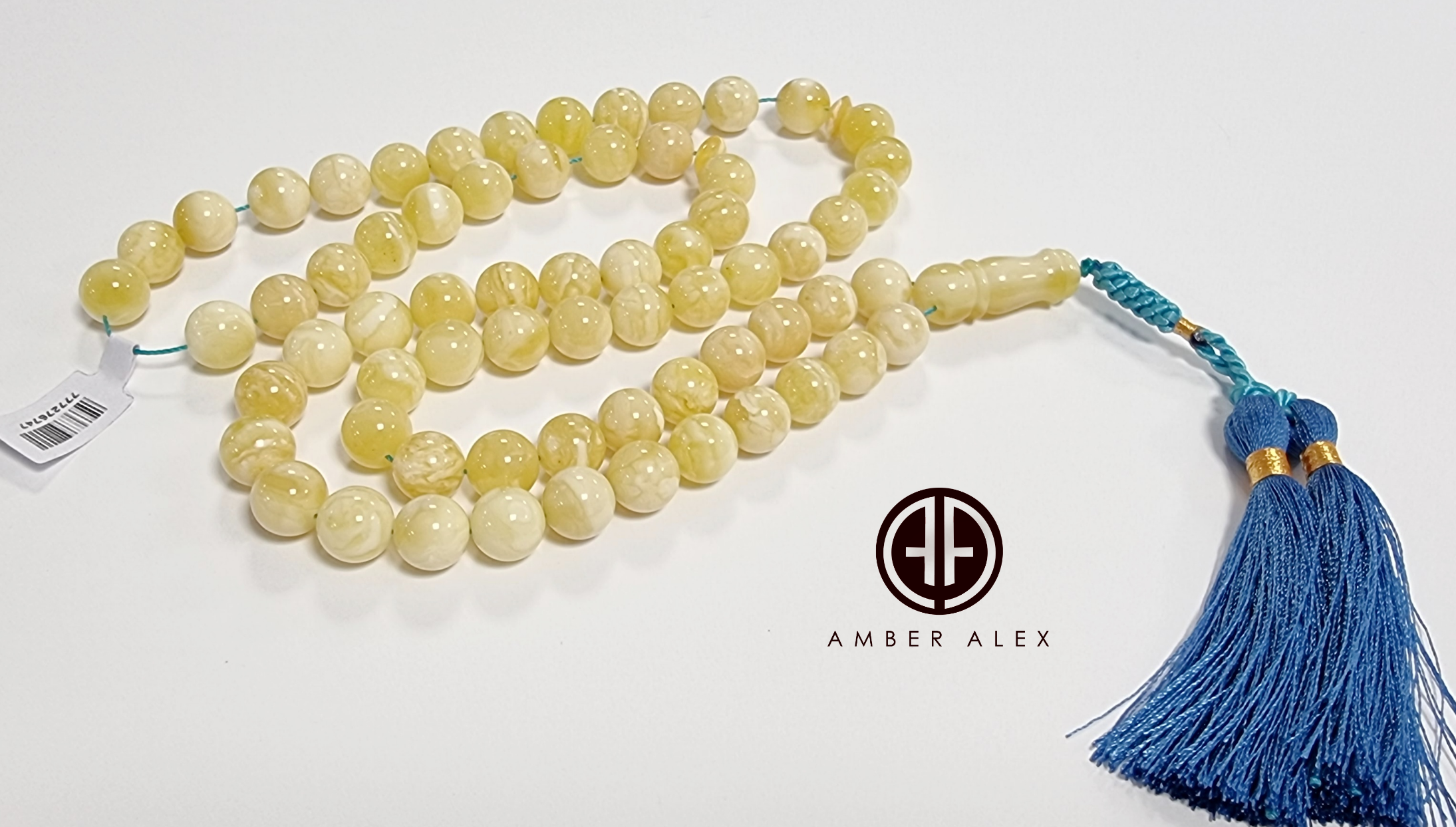 White With Yellow Amber Round Shape 11 mm Islamic Prayer Beads
