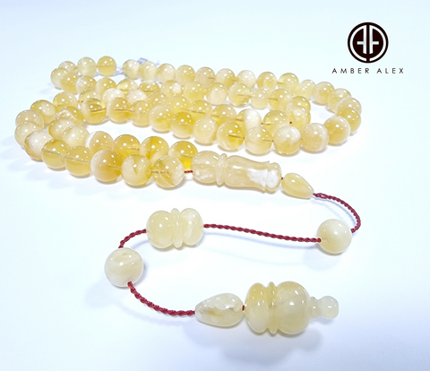 White With Transparent Amber Round Shape 10 mm Islamic Prayer Beads