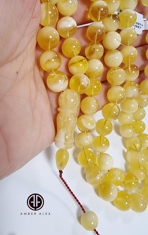 White With Transparent Amber Round Shape 10 mm Islamic Prayer Beads