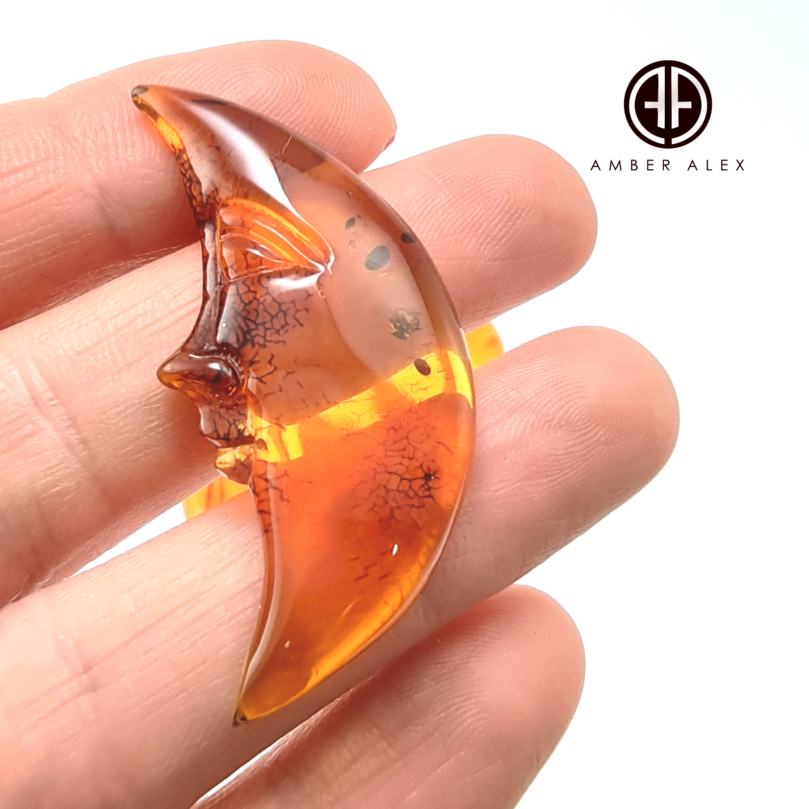 Cognac Amber Carved Moon Cabochons