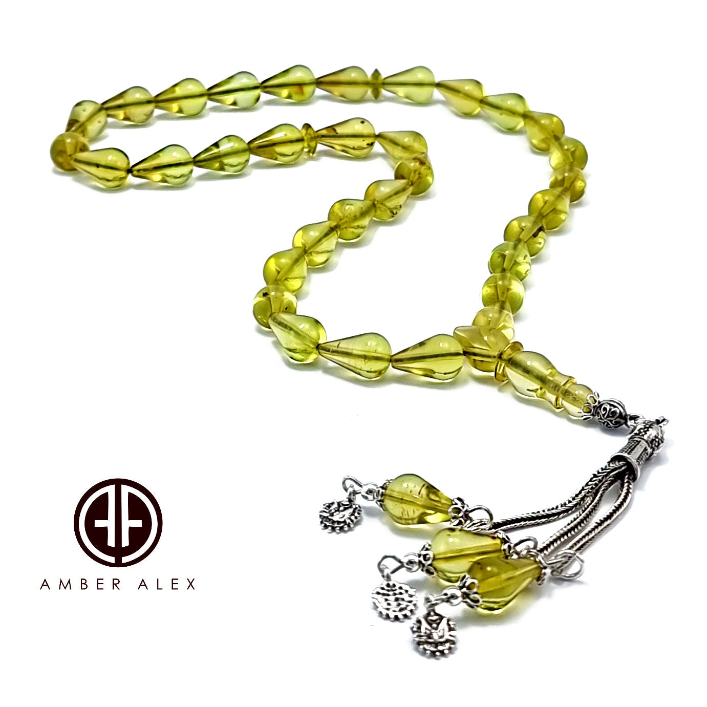 Green Amber Drop Shape Beads 12x8 mm Islamic Prayer Beads