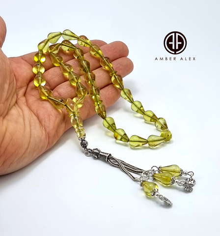 Green Amber Drop Shape Beads 12x8 mm Islamic Prayer Beads