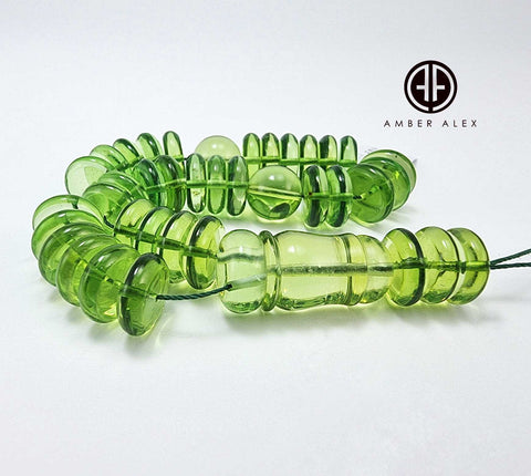 Green Amber Tablet Shape Beads 12x4 mm Islamic Prayer Beads