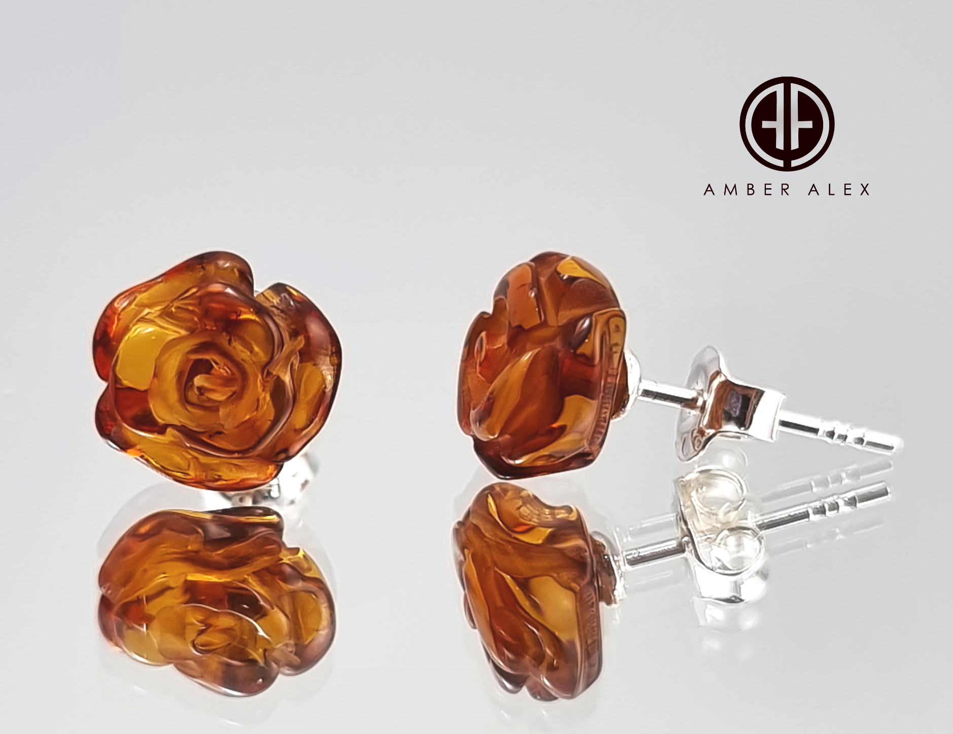 Cognac Amber Carved Rose Stud Earrings Sterling Silver – Amber Cognac Amber Carved Rose Stud Earrings Sterling Silver – Amber