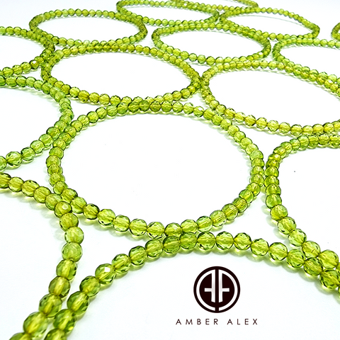 Green Amber Round Faceted Beads Stretch Bracelet