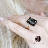 Earth Stone Amber Rectangular Adjustable Ring 14K Gold Plated