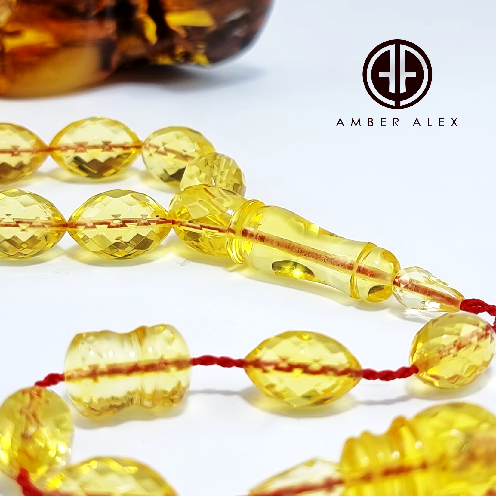 Transparent Amber Faceted Olive Shape 9.5 mm Islamic Prayer Beads