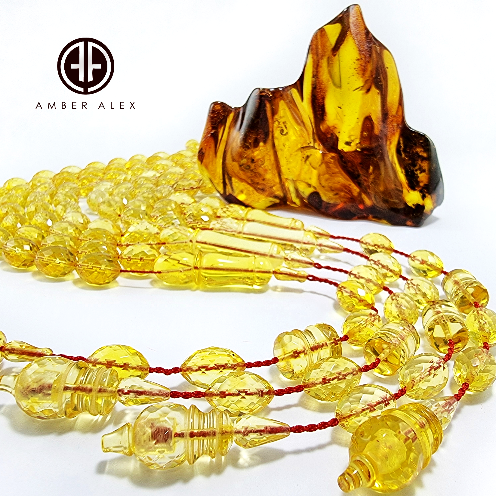 Transparent Amber Faceted Olive Shape 9.5 mm Islamic Prayer Beads