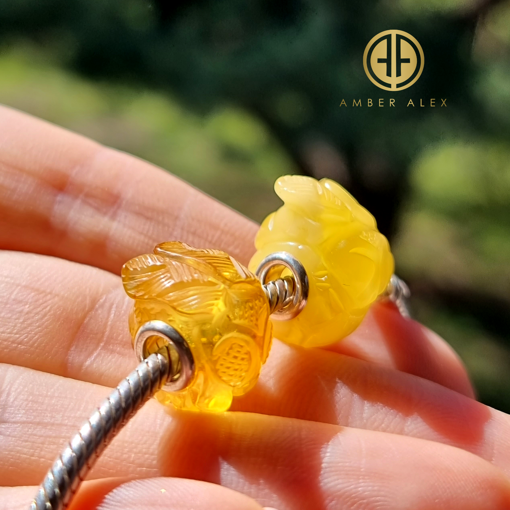 Multi-Color Amber Carved Bee Charm Bead