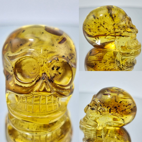 Fossil Amber Carved Skull Figurine