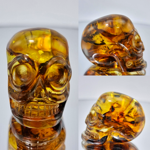 Fossil Amber Carved Skull Figurine