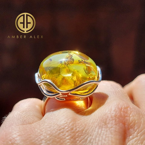 Lemon Amber Free Shape Adjustable Ring Sterling Silver