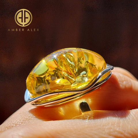 Lemon Amber Free Shape Adjustable Ring Sterling Silver