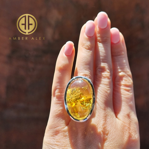 Lemon Amber Free Shape Adjustable Ring Sterling Silver