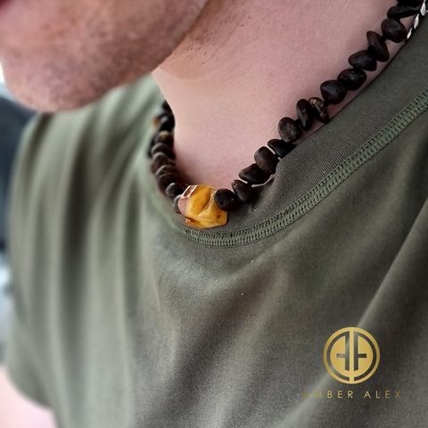 Dark Fossil Amber Chips Beads Necklace