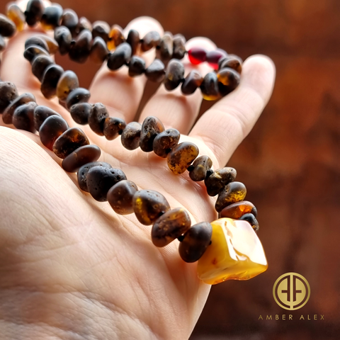 Dark Fossil Amber Chips Beads Necklace