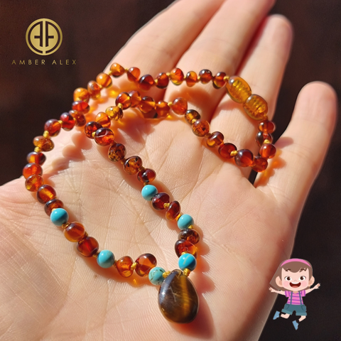 "KIDDO" Cognac Amber Baroque Beads Baby Necklace