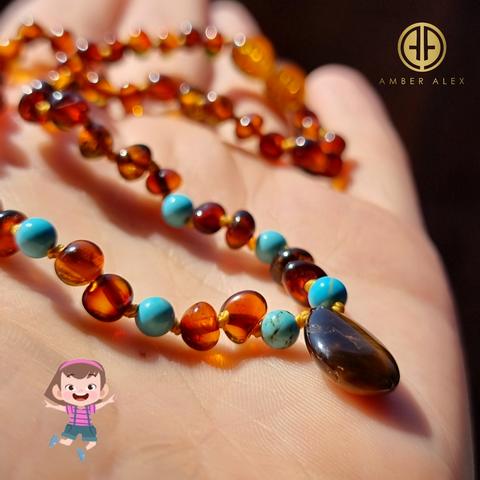 "KIDDO" Cognac Amber Baroque Beads Baby Necklace