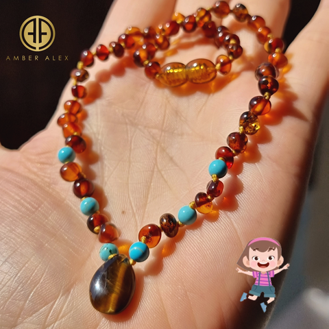 "KIDDO" Cognac Amber Baroque Beads Baby Necklace